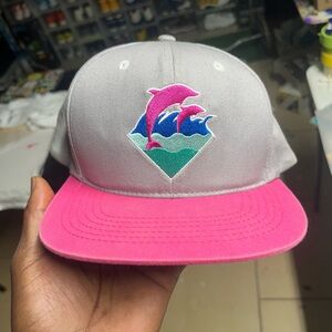 Pink Dolphin White and Pink Snapback Hat with Dolphin Logo